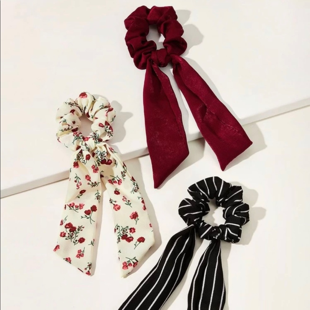 3 pcs striped & ditsy Pattern Scrunchie scarf